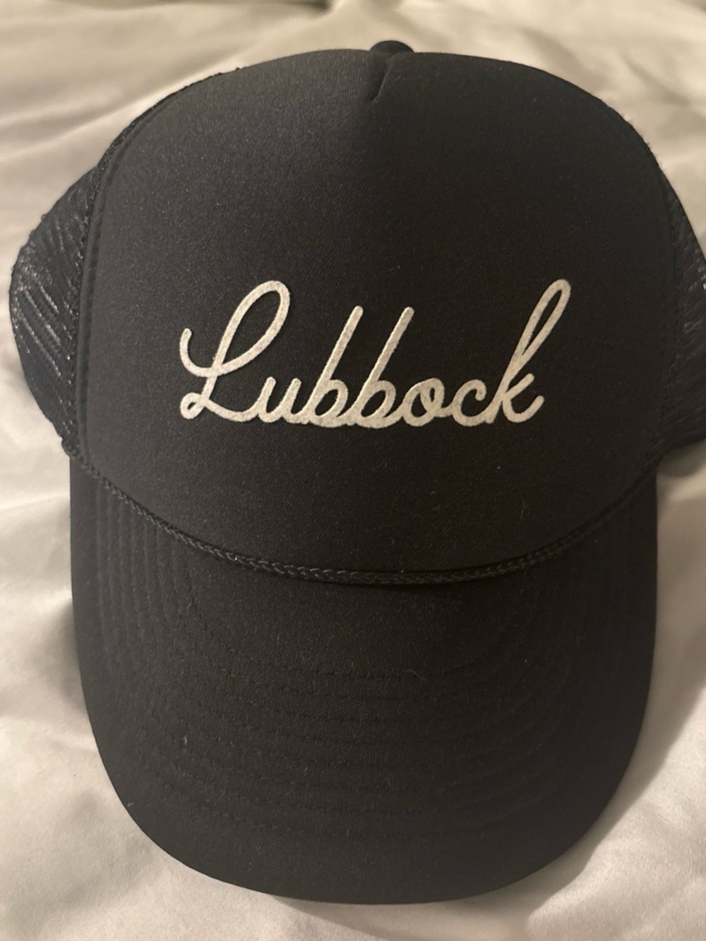 Black Lubbock Script Trucker Hat
